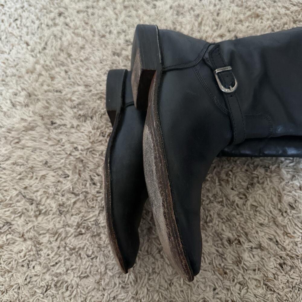 FRYE Shirley Black Leather Equestrian Riding Boots 7 Tall Knee High Western - Picture 7 of 12
